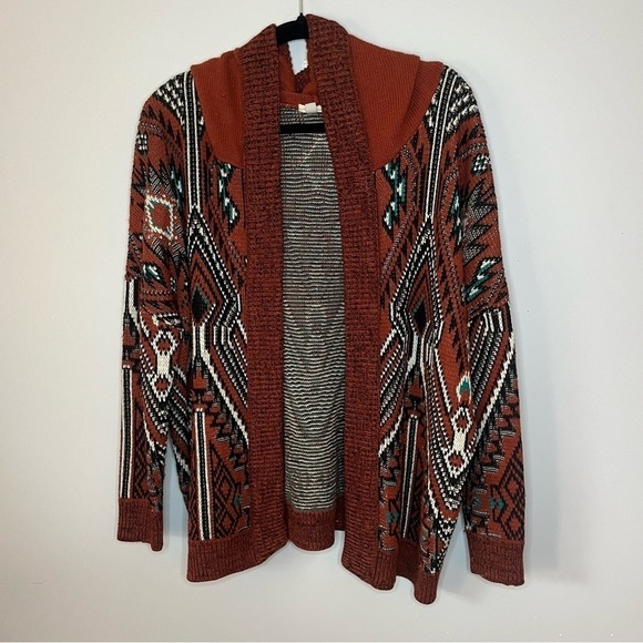 Ecoté Urban Outfitters Relaxed Fit Rust Aztec Hooded Cardigan Sweater Size Small - Picture 3 of 16